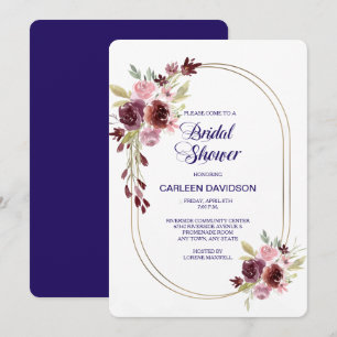 Burgundy Navy Blue Rose Blumenmuster Brautparty Einladung