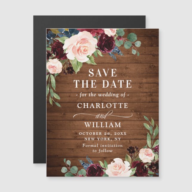 Burgundy Navy Blue Save the Date Magnetkarte (Vorne/Hinten)