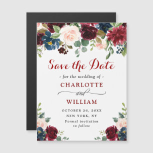 Burgundy Navy Blue Save the Date Magnetkarte