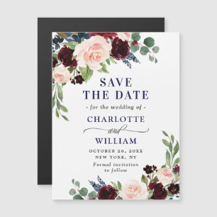 Burgundy Navy Blue Save the Date Magnetkarte