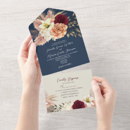 Burgundy Navy Blue Wedding All In One Einladung