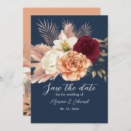Burgundy Navy Blue Wedding Save The Date