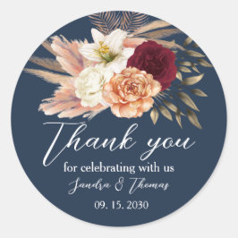 Burgundy Navy Blue Wedding Vielen Dank Runder Aufkleber