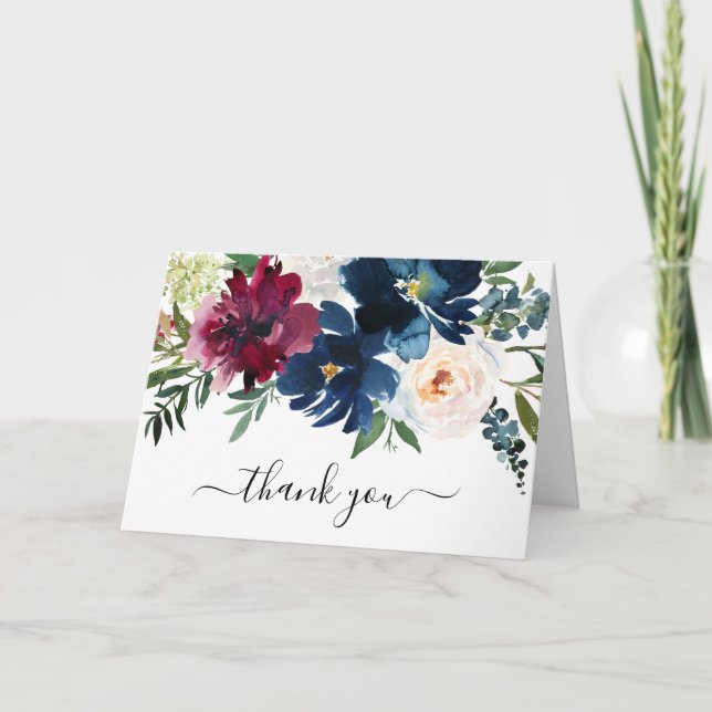 Burgundy Navy Blume Kinderdusche Danke Foto (Vorderseite)