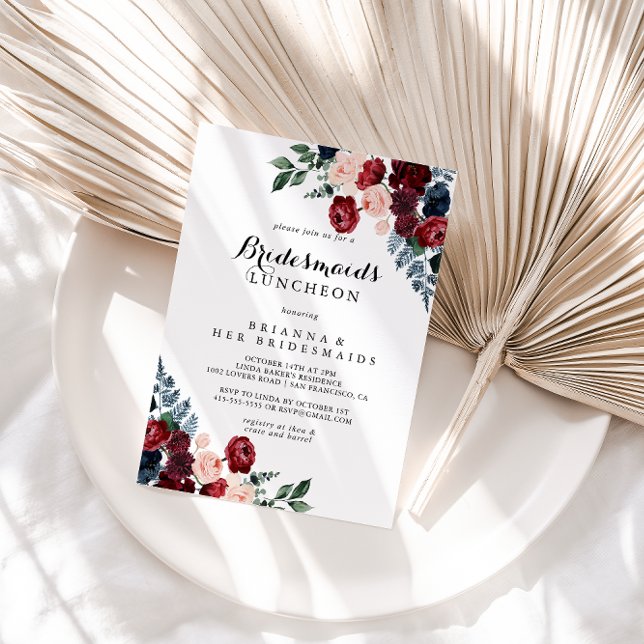 Burgundy Navy Blumenbridmaids Luncheon Dusche Einladung (Von Creator hochgeladen)