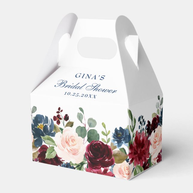 Burgundy Navy Blush Bloral Bridal Showe Geschenkschachtel (Vorderseite)