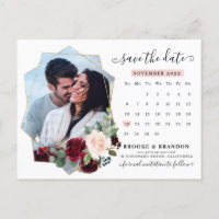Burgundy Navy Blush Bloral Calendar Save the Date