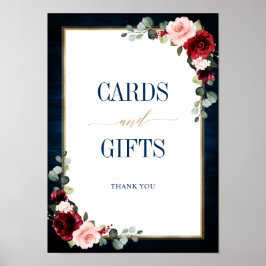 Burgundy Navy Blush Bloral Gold Cards und Geschenk Poster