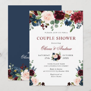 Burgundy Navy Blush Blume COUPLE SHOWER Einladung