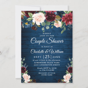 Burgundy Navy Blush Blume COUPLE SHOWER Einladung