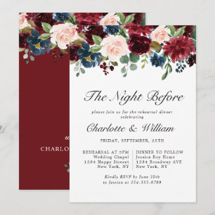 Burgundy Navy Blush Blume PROBE DINNER Einladung