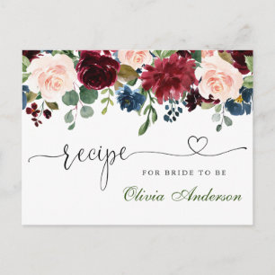 Burgundy Navy Blush Brautparty Rezept Card Postkarte