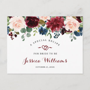Burgundy Navy Blush Brautparty Rezept Card Postkarte