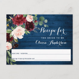 Burgundy Navy Blush Brautparty Rezept Card Postkarte