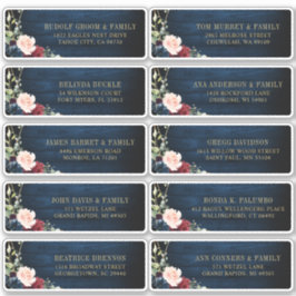 Burgundy Navy Blush Floral Geometric Address Label