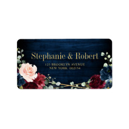 Burgundy Navy Blush Floral Geometric Wedding Adressaufkleber