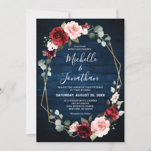 Burgundy Navy Blush Floral Geometric Wedding Einladung