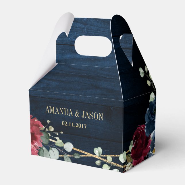 Burgundy Navy Blush Floral Geometric Wedding Geschenkschachtel (Vorderseite)