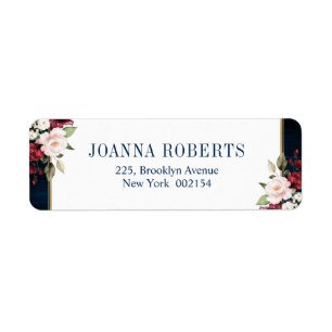 Burgundy Navy Blush Floral Geometric Wedding Label