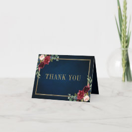 Burgundy Navy Blush Floral Gold Geometric Wedding Dankeskarte