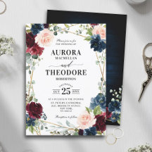 Burgundy Navy Blush Floral Gold Geometric Wedding