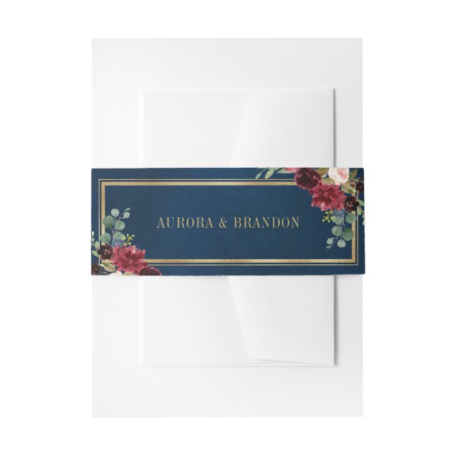 Burgundy Navy Blush Floral Gold Geometric Wedding Einladungsbanderole (Vorderseite Beispiel)