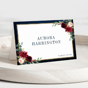 Burgundy Navy Blush Floral Gold Mariage Carte Plac