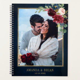 Burgundy Navy Blush Floral Gold Mariage géométriqu