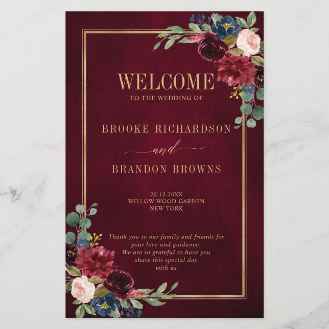 Burgundy Navy Blush Geometric Wedding Program (Vorderseite)
