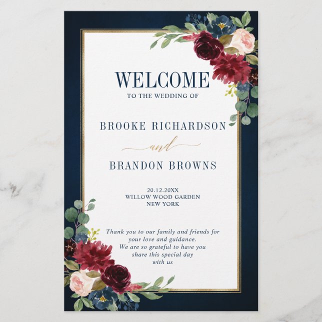 Burgundy Navy Blush Geometric Wedding Program (Vorderseite)