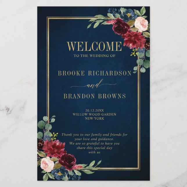 Burgundy Navy Blush Geometric Wedding Program (Vorderseite)
