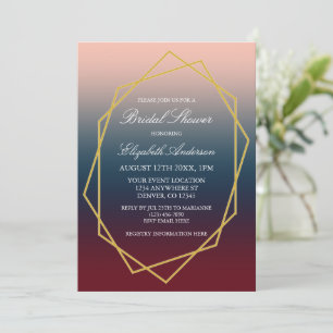 Burgundy Navy Blush Ombre Geometric Brautparty Einladung