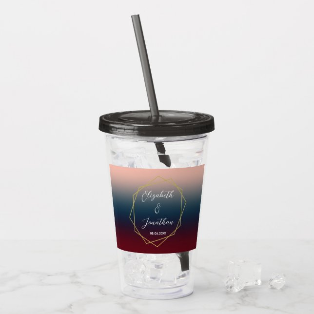 Burgundy Navy Blush Ombre Geometric Wedding Acryltrinkbecher (Vorderseite Ice)