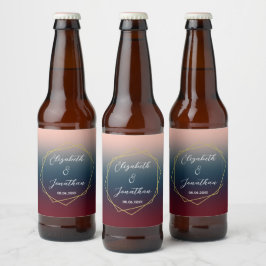 Burgundy Navy Blush Ombre Geometric Wedding Bierflaschenetikett