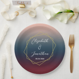Burgundy Navy Blush Ombre Geometric Wedding Pappteller