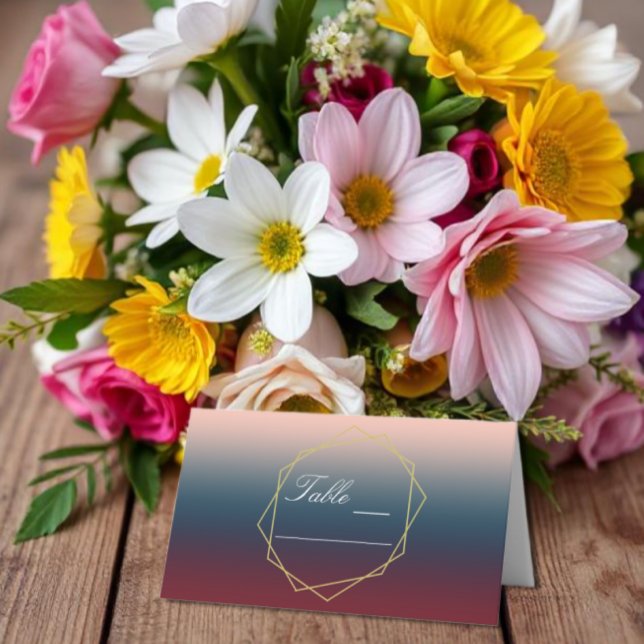 Burgundy Navy Blush Ombre Geometric Wedding Platzkarte (Von Creator hochgeladen)