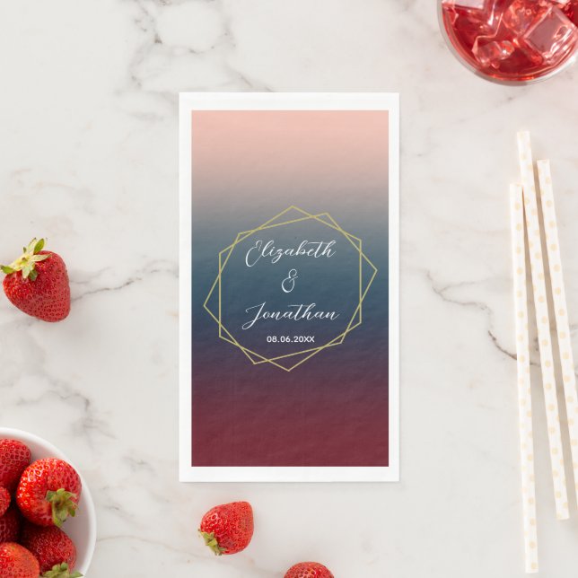 Burgundy Navy Blush Ombre Geometric Wedding Serviette (Beispiel)
