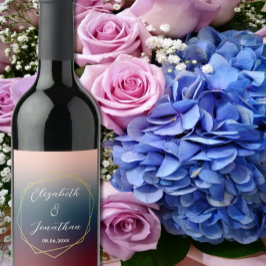 Burgundy Navy Blush Ombre Geometric Wedding Weinetikett