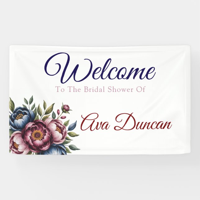 Burgundy Navy & Blush Peony Brautparty Banner (Horizontal)