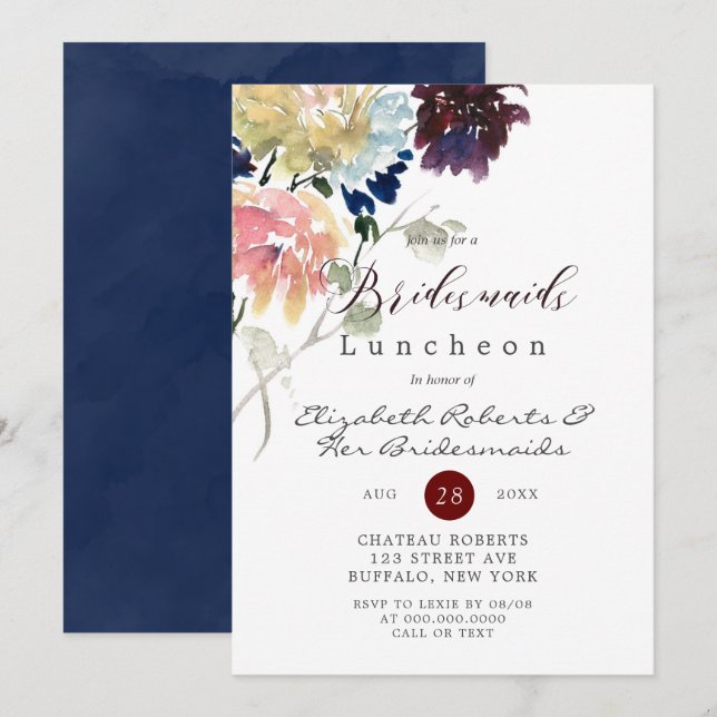 Burgundy Navy Blush Peony Bridesmaids Luncheon (Vorne/Hinten)