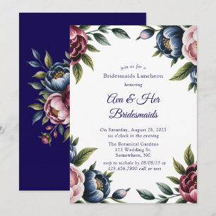 Burgundy Navy Blush Peony Bridesmaids Luncheon Einladung