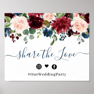 Burgundy Navy Blush Teilen Sie die Liebe Hochzeit Poster