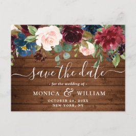 Burgundy Navy Blush Wedding speichern das Datum Ankündigungspostkarte