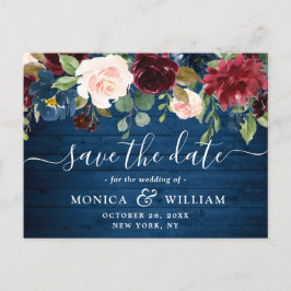 Burgundy Navy Blush Wedding speichern das Datum Ankündigungspostkarte