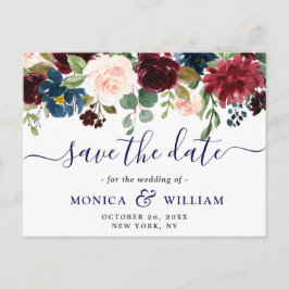 Burgundy Navy Blush Wedding speichern das Datum Ankündigungspostkarte