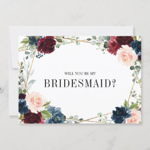 Burgundy Navy Blush werden Sie meine Brautjungfrau Einladung