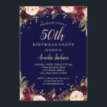Burgundy Navy Elegant Floral 50. Geburtstagsparty Einladung<br><div class="desc">Hübscher Blumenladen zum Geburtstag im Kleinen Bayleigh Store!</div>