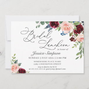 Burgundy Navy Eucalyptus Roses Bridal Luncheon Einladung