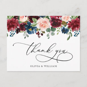 Burgundy Navy Eukalyptus Rosen Floral Vielen Dank Postkarte