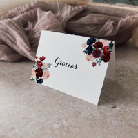 Burgundy Navy Faltenkarte für Hochzeitskorken